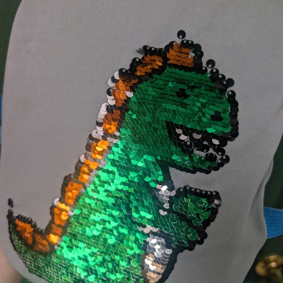 Dinosaur Sequin Kids Backpack - Gray and Green - Picture 3 of 9